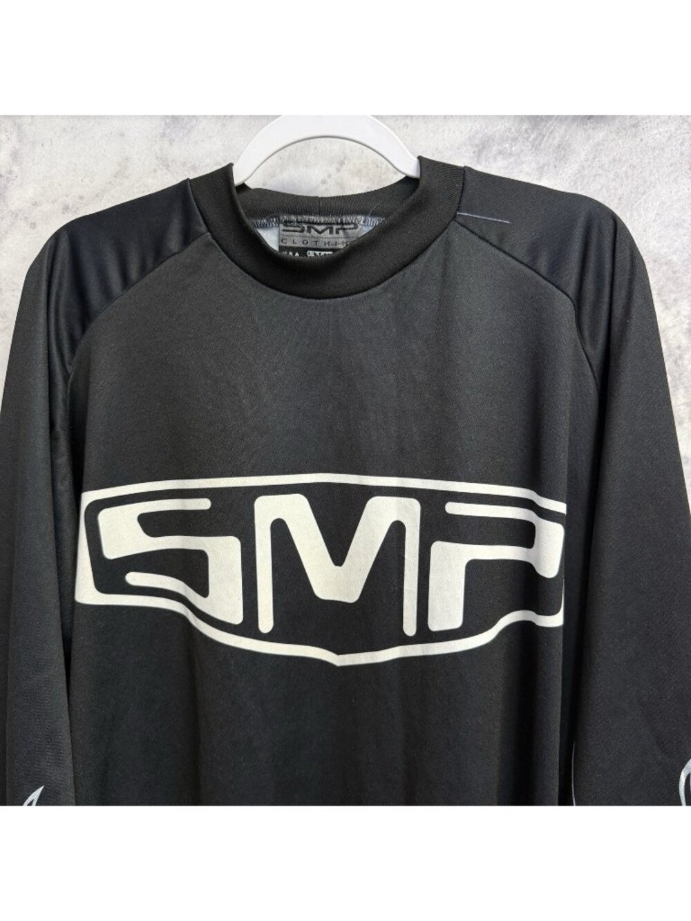 Vintage SMP Motocross Jersey Mens 2XL Black Flame Sleeves Biking Cycling Y2K 90s